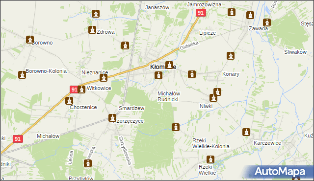 mapa Michałów gmina Kłomnice, Michałów gmina Kłomnice na mapie Targeo