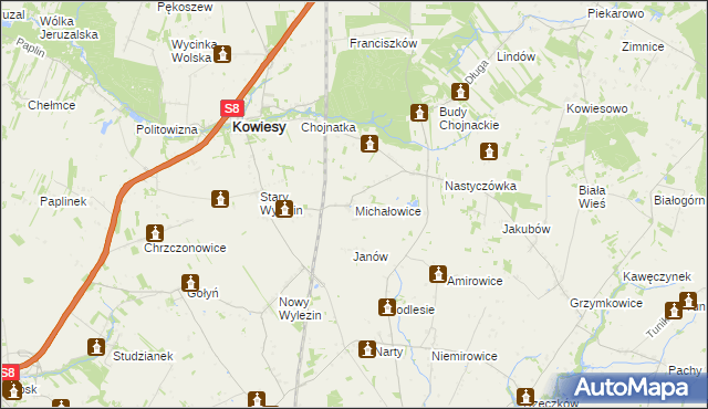 mapa Michałowice gmina Kowiesy, Michałowice gmina Kowiesy na mapie Targeo