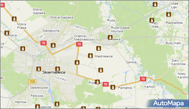 mapa Miedniewice gmina Skierniewice, Miedniewice gmina Skierniewice na mapie Targeo