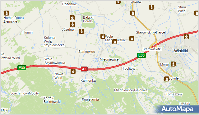 mapa Miedniewice gmina Wiskitki, Miedniewice gmina Wiskitki na mapie Targeo