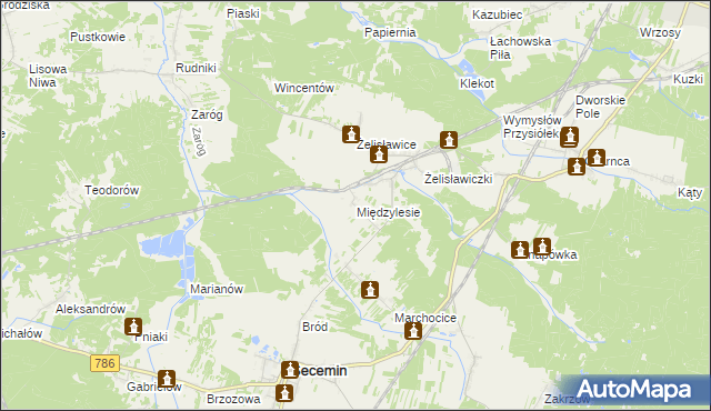 mapa Międzylesie gmina Secemin, Międzylesie gmina Secemin na mapie Targeo