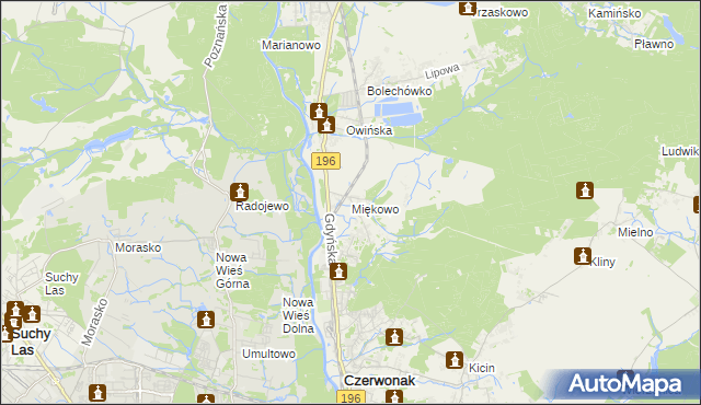 mapa Miękowo gmina Czerwonak, Miękowo gmina Czerwonak na mapie Targeo