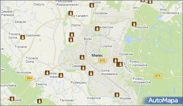 mapa Mielca, Mielec na mapie Targeo
