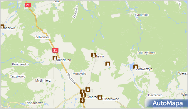 mapa Mielno gmina Dębnica Kaszubska, Mielno gmina Dębnica Kaszubska na mapie Targeo