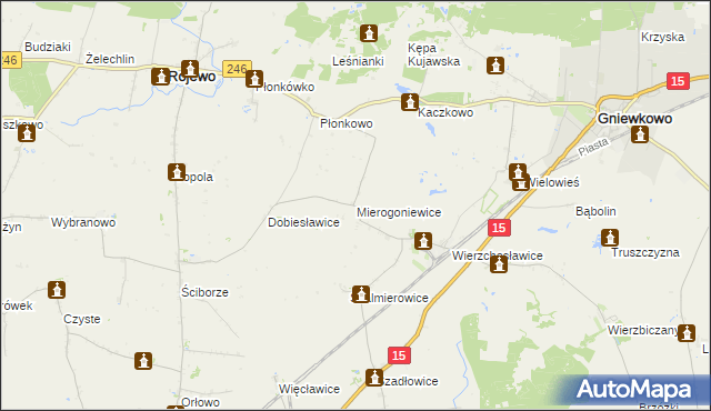 mapa Mierogoniewice, Mierogoniewice na mapie Targeo