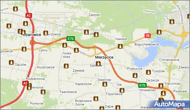 mapa Mierzęcice, Mierzęcice na mapie Targeo