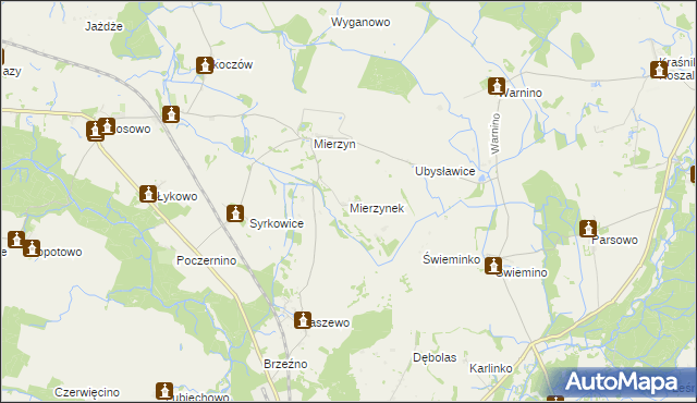 mapa Mierzynek gmina Karlino, Mierzynek gmina Karlino na mapie Targeo