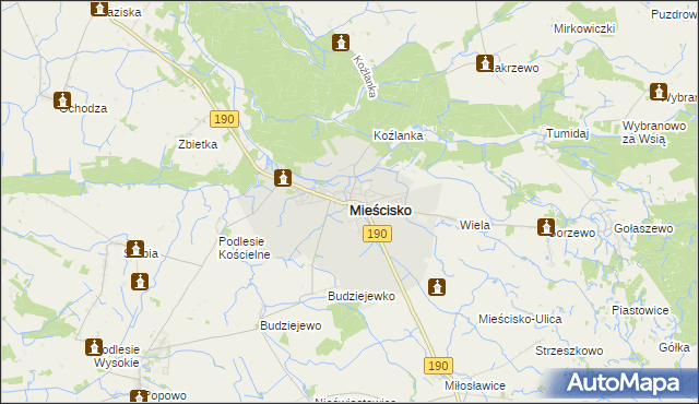 mapa Mieścisko powiat wągrowiecki, Mieścisko powiat wągrowiecki na mapie Targeo