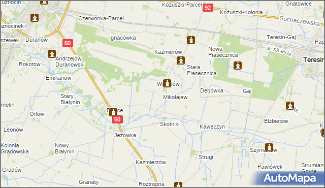 mapa Mikołajew gmina Teresin, Mikołajew gmina Teresin na mapie Targeo