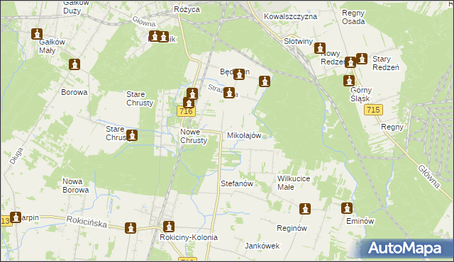 mapa Mikołajów gmina Rokiciny, Mikołajów gmina Rokiciny na mapie Targeo