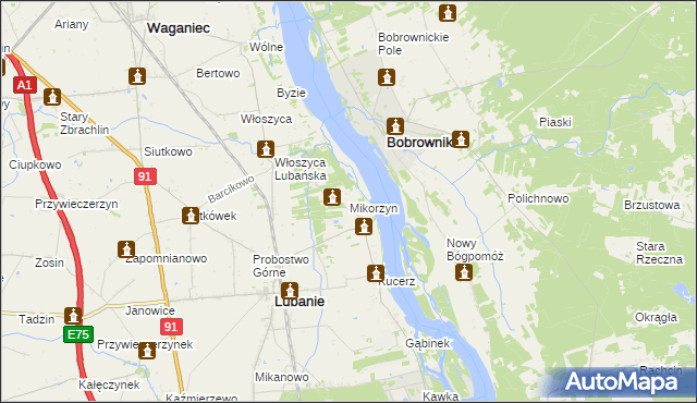 mapa Mikorzyn gmina Lubanie, Mikorzyn gmina Lubanie na mapie Targeo