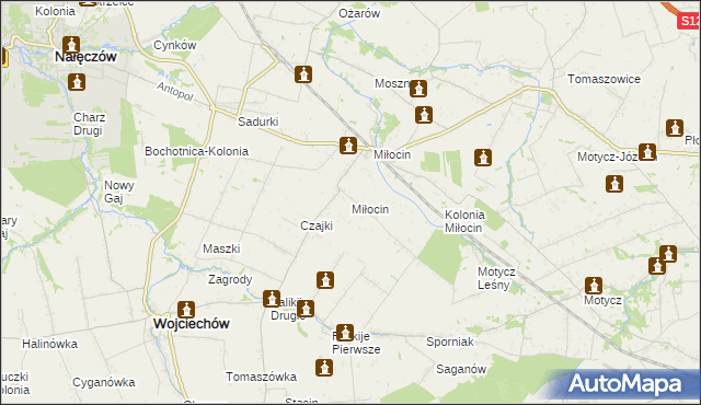 mapa Miłocin gmina Wojciechów, Miłocin gmina Wojciechów na mapie Targeo