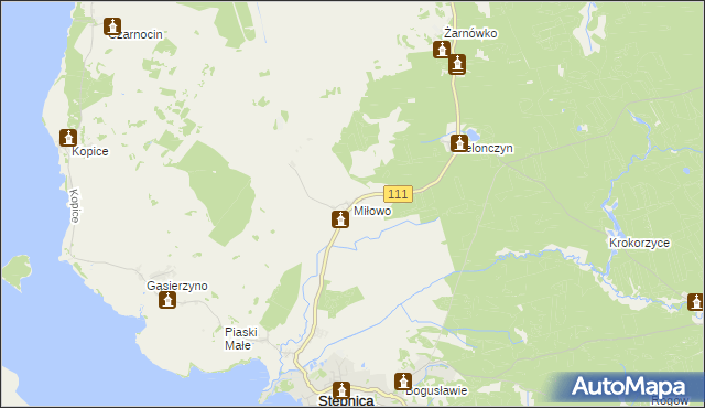 mapa Miłowo gmina Stepnica, Miłowo gmina Stepnica na mapie Targeo