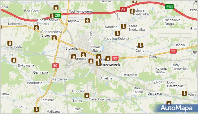 mapa Mińsk Mazowiecki, Mińsk Mazowiecki na mapie Targeo