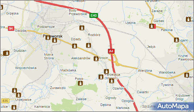 mapa Mirocin, Mirocin na mapie Targeo