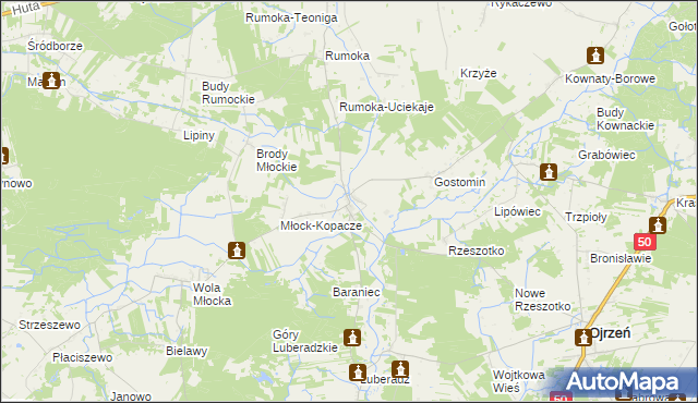 mapa Młock, Młock na mapie Targeo