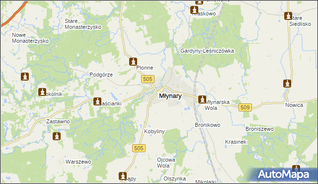 mapa Młynary powiat elbląski, Młynary powiat elbląski na mapie Targeo