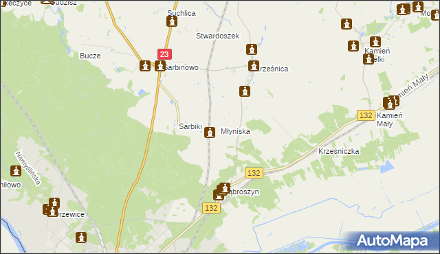 mapa Młyniska gmina Dębno, Młyniska gmina Dębno na mapie Targeo