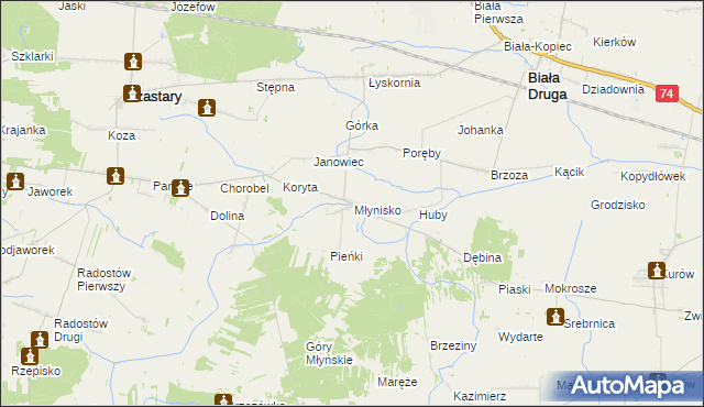 mapa Młynisko gmina Biała, Młynisko gmina Biała na mapie Targeo