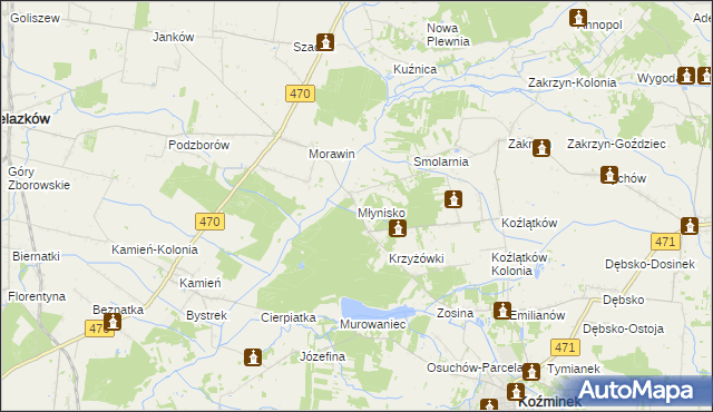 mapa Młynisko gmina Koźminek, Młynisko gmina Koźminek na mapie Targeo