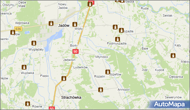 mapa Młynisko gmina Strachówka, Młynisko gmina Strachówka na mapie Targeo