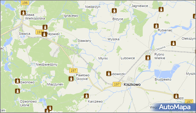 mapa Młynki gmina Skoki, Młynki gmina Skoki na mapie Targeo