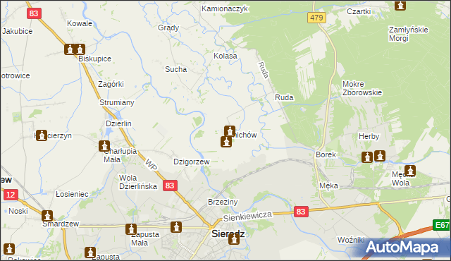 mapa Mnichów gmina Sieradz, Mnichów gmina Sieradz na mapie Targeo