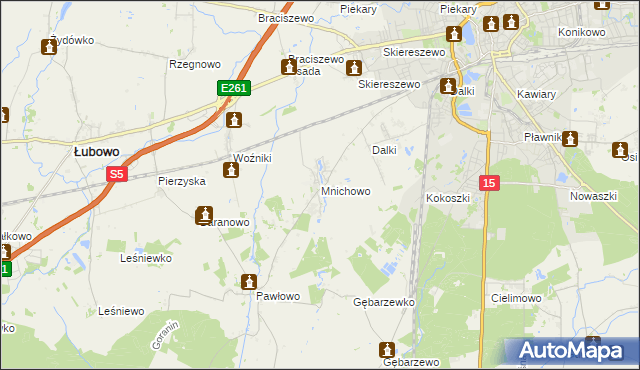 mapa Mnichowo gmina Gniezno, Mnichowo gmina Gniezno na mapie Targeo