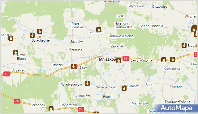 mapa Mniszków powiat opoczyński, Mniszków powiat opoczyński na mapie Targeo
