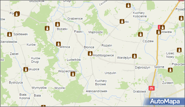mapa Modlibogowice, Modlibogowice na mapie Targeo