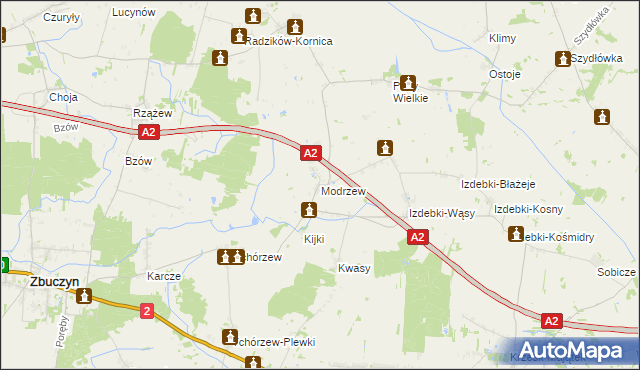 mapa Modrzew gmina Zbuczyn, Modrzew gmina Zbuczyn na mapie Targeo