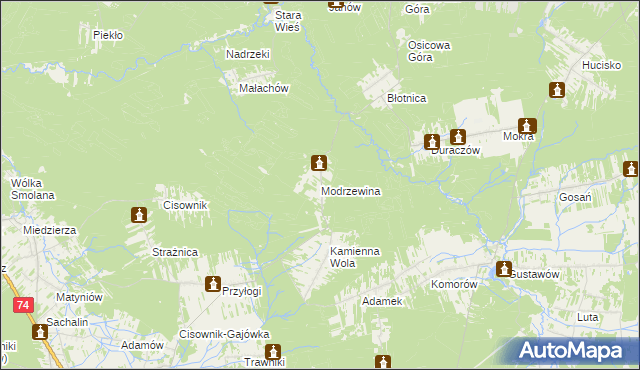 mapa Modrzewina gmina Stąporków, Modrzewina gmina Stąporków na mapie Targeo