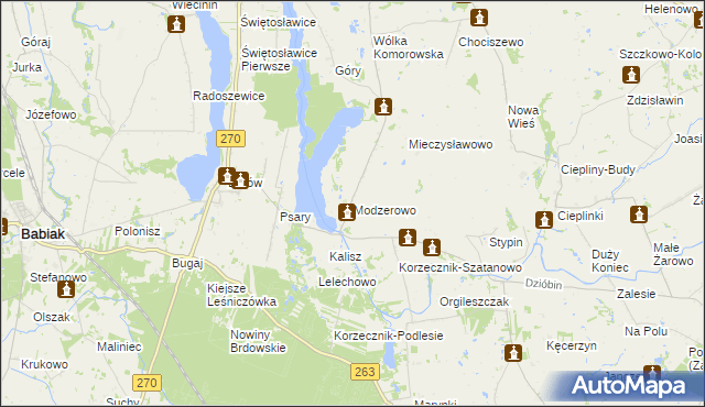 mapa Modzerowo gmina Izbica Kujawska, Modzerowo gmina Izbica Kujawska na mapie Targeo