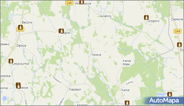 mapa Mokre gmina Maszewo, Mokre gmina Maszewo na mapie Targeo