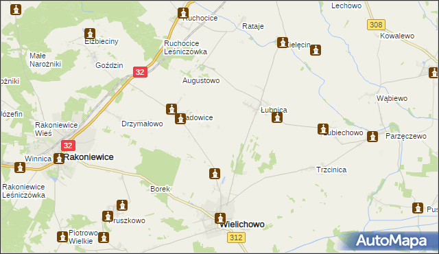 mapa Mokrzec gmina Wielichowo, Mokrzec gmina Wielichowo na mapie Targeo