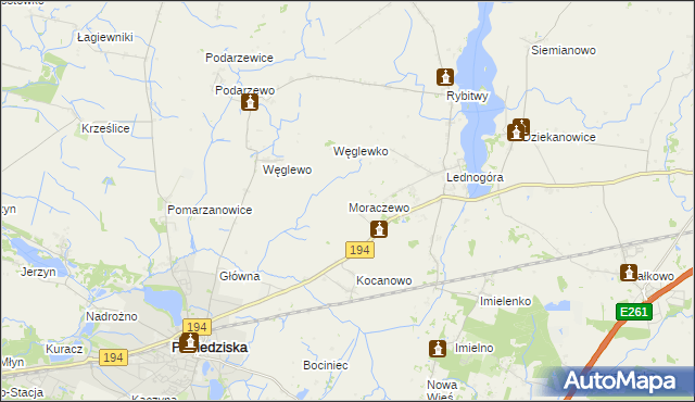 mapa Moraczewo gmina Łubowo, Moraczewo gmina Łubowo na mapie Targeo