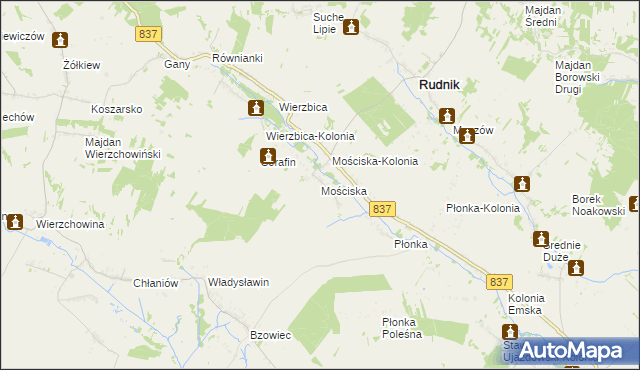 mapa Mościska gmina Rudnik, Mościska gmina Rudnik na mapie Targeo