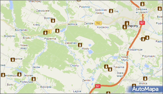 mapa Mosty gmina Chęciny, Mosty gmina Chęciny na mapie Targeo