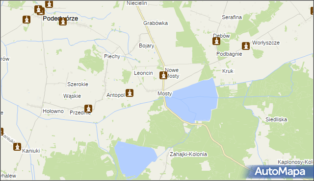 mapa Mosty gmina Podedwórze, Mosty gmina Podedwórze na mapie Targeo