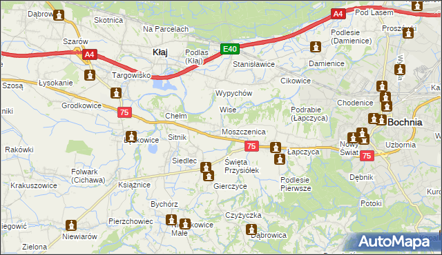 mapa Moszczenica gmina Bochnia, Moszczenica gmina Bochnia na mapie Targeo