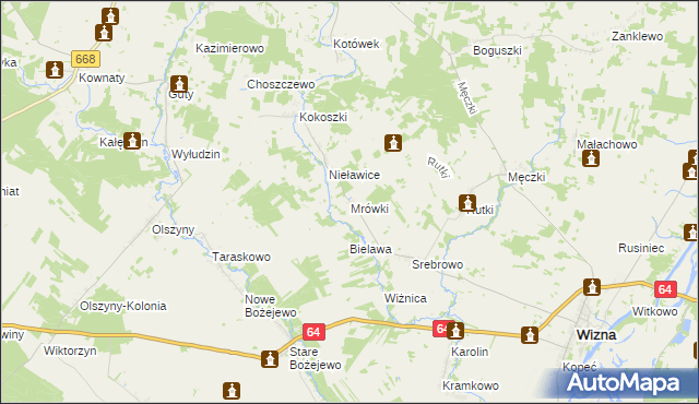mapa Mrówki gmina Wizna, Mrówki gmina Wizna na mapie Targeo