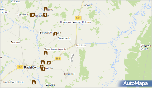 mapa Mścichy gmina Radziłów, Mścichy gmina Radziłów na mapie Targeo