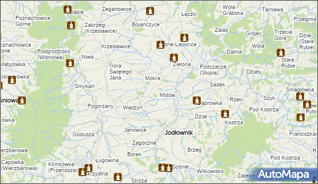 mapa Mstów gmina Jodłownik, Mstów gmina Jodłownik na mapie Targeo