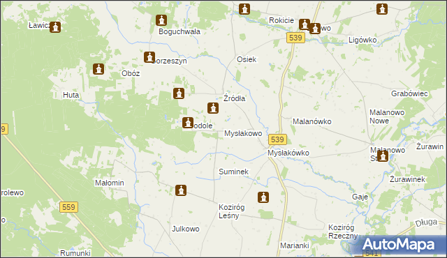 mapa Mysłakowo, Mysłakowo na mapie Targeo