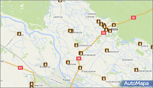 mapa Myśliborzyce gmina Lubsza, Myśliborzyce gmina Lubsza na mapie Targeo