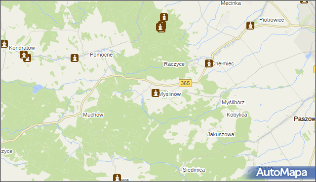 mapa Myślinów, Myślinów na mapie Targeo