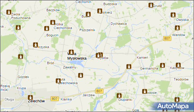 mapa Mysłów gmina Wola Mysłowska, Mysłów gmina Wola Mysłowska na mapie Targeo