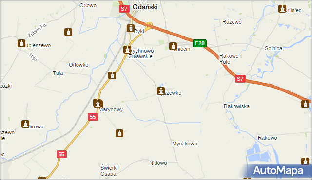 mapa Myszewko, Myszewko na mapie Targeo
