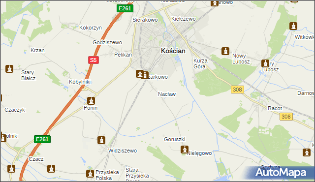 mapa Nacław gmina Kościan, Nacław gmina Kościan na mapie Targeo