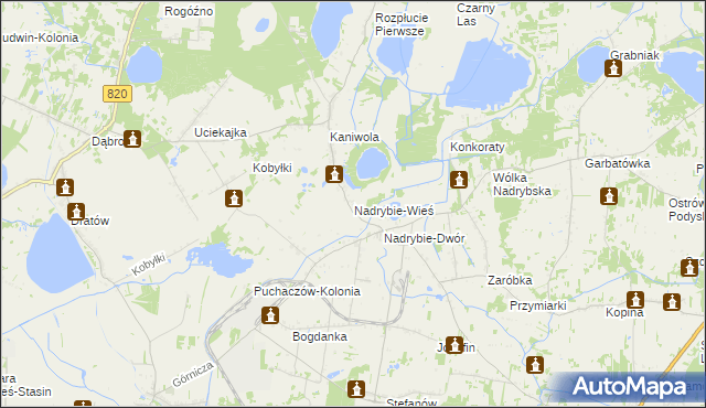 mapa Nadrybie-Wieś, Nadrybie-Wieś na mapie Targeo